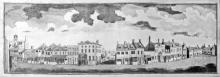 Richard Powles’s ink-and-wash view of the High Street in 1784, looking straight down Crown Score. Note the humber of premises with shop fronts. The inn sign on the left, with its portrait of Queen Anne (reigned 1702-14) advertised the “Queen’s Head” premises, halfway down Tyler’s Lane (Compass Street) on the south side. Taken from the Isaac Gillingwater collection of illustrations (c. 1807): Suffolk Archives (Ipswich), 192/3/1. Richard Powles’s ink-and-wash view of the High Street in 1784, looking straight down Crown Score. Note the humber of premises with shop fronts. The inn sign on the left, with its portrait of Queen Anne (reigned 1702-14) advertised the “Queen’s Head” premises, halfway down Tyler’s Lane (Compass Street) on the south side. Taken from the Isaac Gillingwater collection of illustrations (c. 1807): Suffolk Archives (Ipswich), 192/3/1.